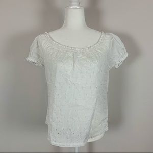 Uniqlo White Eyelet Lace Blouse Size XS